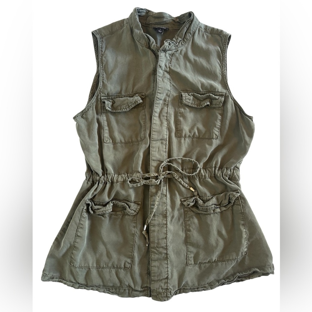 A.N.A Olive Utility Safari Vest Drawstring Waist Cargo Pocket Lyocell Large - Picture 1 of 11